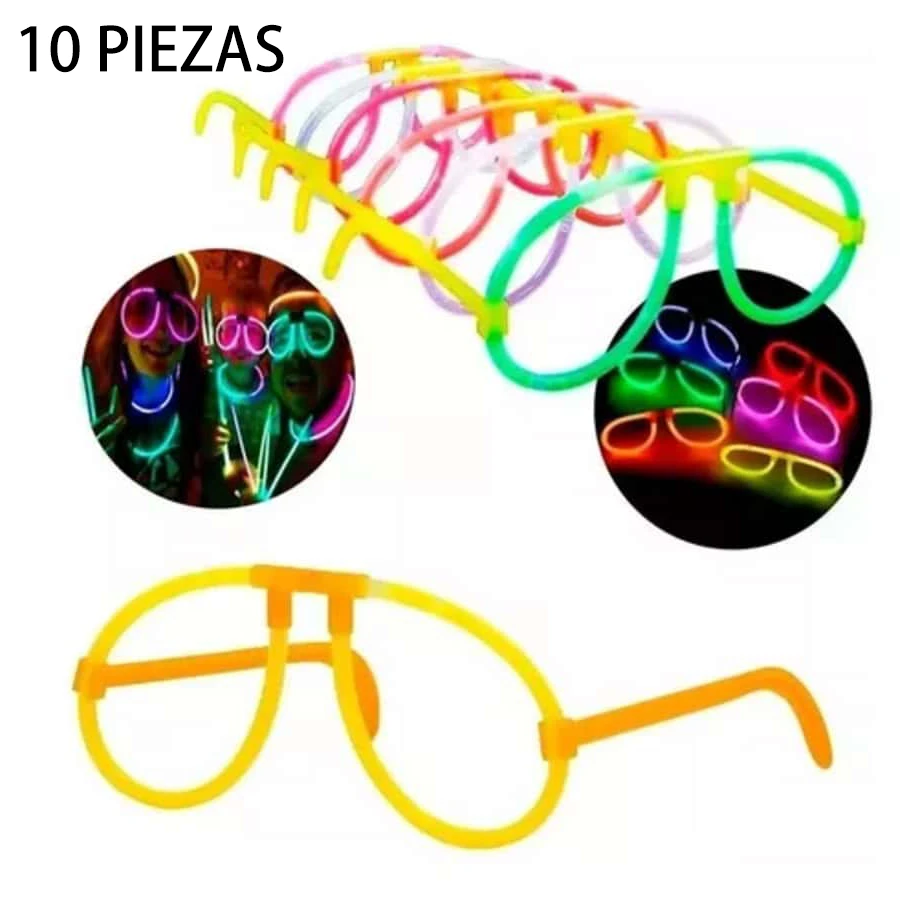 10 lentes Neon Luminosos Fiesta Cumpleaños, Fiesta 15 años, Rave, Antro, Batucada con Luz Led gafas despedida de soltero boda, Lentes Luminosos Neon Varios Colores Para Fiesta. - Multicolor - Ver 1