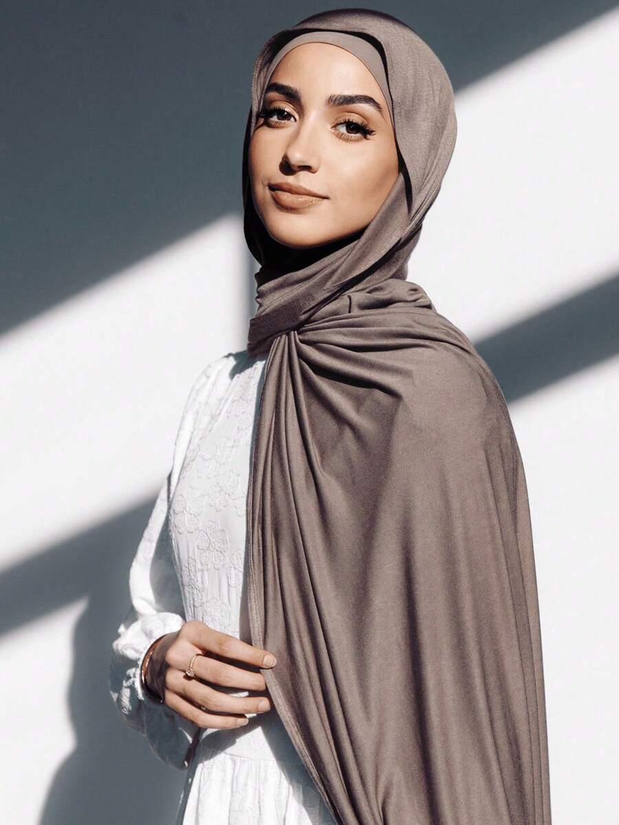 1 件莫代尔头巾，即穿头巾，女士纯色柔软即时头巾围巾，适合春秋季节 - 彩色 - 查看 1