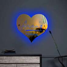定制霓虹灯标志 1 件心形个性化名称镜子 LED 灯定制名称母亲生日亚克力墙面装饰镜子霓虹灯标志适用于卧室家居装饰