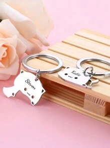 1 Pair Customized Laser Engraved Text Couple Keychain, Stainless Steel Cat Shaped Matching Keyring Set, Valentine's Day Gift, Anniversary Gift, Mother's Day, Teacher's Day, Decoration Pendant