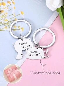 1 Pair Customized Laser Engraved Text Couple Keychain, Stainless Steel Cat Shaped Matching Keyring Set, Valentine's Day Gift, Anniversary Gift, Mother's Day, Teacher's Day, Decoration Pendant