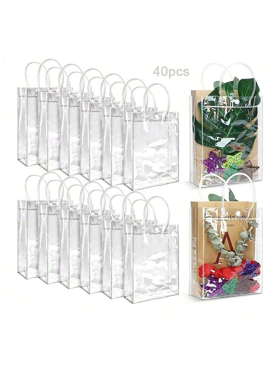40 Clear PVC Gift Bags With Handles, 15*16*7 Cm - Clear - View 1
