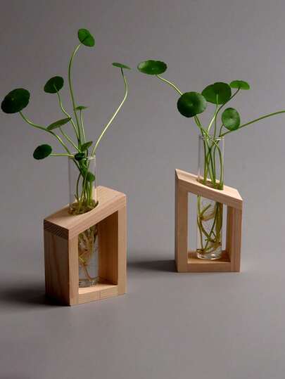 1/2pcs Minimalist Home Office Desk Hydroponic Plant Test Tube Glass Vase, Crystal Glass Test Tube Vase With Wooden Stand, Suitable For Hydroponic Plant Pots, Home Garden Decor, Room Decor, Halloween Decor, Back To School, Autumn Decor