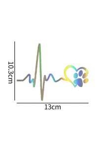 Personalized Wave Heartbeat Love Dog Paw Print Sticker ECG Heart Shape Car Decal Cute, Reflective - Black - View 3