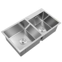 HaroldDol Double Bowl Stainless Steel Drop-In Kitchen Sink Dishwasher Vegetable Sink Home - Silver - View 3