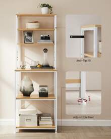 VASAGLE Kitchen Storage Rack, Coffee Bar, Baker's Rack, Total 6 Shelves And 6 Hooks, For Microwave, Steel Frame, Industrial, 40 X 100 X 167 Cm, Golden Oak And Cloud White - Yellow - View 6