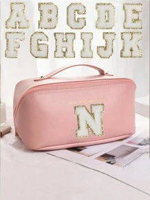 1 túi đựng đồ trang điểm PU dung tích lớn, túi đựng mỹ phẩm, túi đựng đồ vệ sinh cá nhân du lịch di động đựng cọ trang điểm, phấn mắt, son môi, chăm sóc da, bàn chải đánh răng, xà phòng, lược chải tóc, đồ trang sức, đồ điện tử nhỏ - Hồng - Xem 6