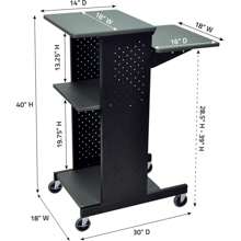 PS4000 40" Mobile Presenters Station, With Four Rolling Casters With Two Locking Brakes, For Office And Classroom Presentation Needs