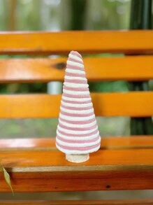 4pcs Pink And White Plush Wedding Season Yarn Tree Set ,Wedding Season Tree With Heart And Pearl Decor,Striped Design,Table Decorations Yarn Wrapped Mini Trees Pink White Wedding Season Table Top Decor - Multicolor - View 9