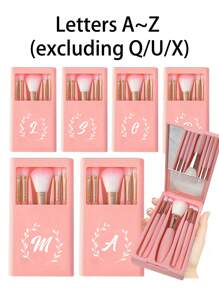 Pink Cosmetic Brush Sets With Mirrors, With Olive Branch Wreath Pattern White Letters A~Z (Excluding Q/U/X), Boxed Cosmetic Brush Sets, Multifunctional Cosmetic Brushes With Mirror Boxes, Mini Multifunctional Cosmetic Pens,Brush Set,Makeup Brush Kit,Make Up Brush Set,Make Up Set Complete,Makeup Brush Set,Complete Makeup Kit,Brush Kit,Brushes Makeup Set,Makeup Gift Set,Set