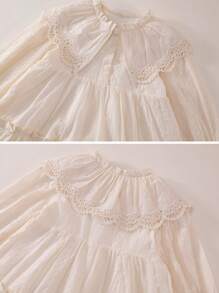 1 pièce Robe longue à manches longues avec col en dentelle pour filles, style français, printemps