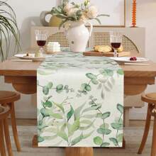 1pc Eucalyptus Leaf Table Runner For Spring, Green Sage Color Tablecloth, Seasonal Table Mat, Suitable For Kitchen Dining Table Decor, Indoor Outdoor Party, Seasonal Home Decor