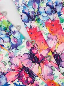 Women's Chiffon Printed Shaping Open Shoulder Blouse With Ruffle Sleeves - Multicolor - View 7