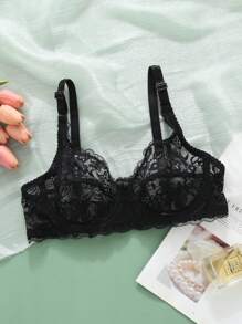 2 件装优雅蕾丝文胸性感胸罩女式聚拢文胸透明文胸纯色蝴蝶结性感内衣女士内衣钢圈无衬里文胸