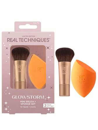  Real Techniques Glowstorm Mini Brush + Sponge Set,The Iconic Orange Sponge + A Mini Blending Brush,Limited Edition For Liquids+Creams,Cruelty-Free & Vegan,Brush Set,Makeup Brush Kit,Make Up Brush Set,Make Up Set Complete,Makeup Brush Set,Complete Makeup Kit,Brush Kit,Brushes Makeup Set,Makeup Gift Set,Set