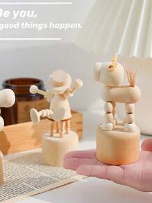 1pc Wooden Animal Miniature Desktop Decor, Customizable Name Engraving & Logo, Dancing Wooden Ornament Suitable For Holidays, Birthdays, Valentine's Day Gifts Graduation