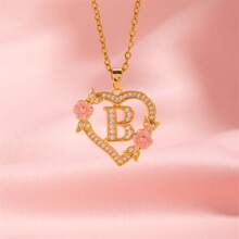 Fashion Light Luxury Hollow Love Flower A-Z Letter Pendant Necklace Initials Necklace Women's Jewelry
