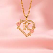 Fashion Light Luxury Hollow Love Flower A-Z Letter Pendant Necklace Initials Necklace Women's Jewelry