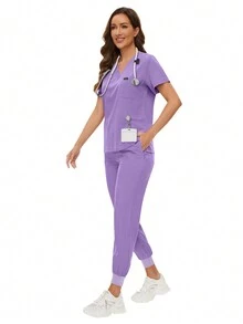 Chirurgische Uniformen Damen Kasack Set Krankenschwester Beauty Salon Arbeitskleidung Klinik Kasack Hose Sets Spa Arzt Pflege Klinik Anzug Frühling - Mauve - Übersicht 6