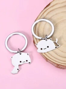 1 Pair Customized Laser Engraved Text Couple Keychain, Stainless Steel Cat Shaped Matching Keyring Set, Valentine's Day Gift, Anniversary Gift, Mother's Day, Teacher's Day, Decoration Pendant