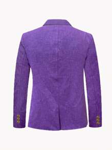 Plus Size Men's Notched Lapel Flap Pocket Single Breasted Slim Fit Suit Jacket, Lightweight, Suitable For Spring/Summer - Purple - View 3