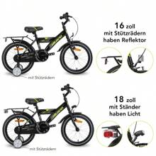 HILAND Rocket 16" 18" Vélo pour Enfants pour Garçons et Filles de 4 à 9 Ans, Vélo pour Enfants avec Cadre en Acier Carbone, Frein à Etrier, Frein à Rétropédalage arrière, Roues d'Entraînement Blanches et Porte-Bagages, 18 Pouces Avec Lumières (Noir/Blanc)