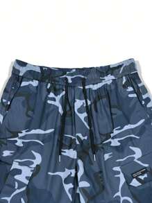 Men's Camouflage Print Cargo Pants, Loose Fit And Cuffs, With Multiple Flap Pockets, Versatile For Street Wear And Outdoor Activities - Màu xanh lam - Xem 5