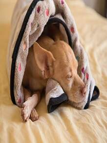 1pc Blue Polka Dot Warm Coral Fleece Blanket For Small/Medium/Large Dogs, Couch/Bed Cover Throw Rug