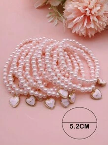 1 Set Of Multiple Pink Heart Shaped Faux Pearl Bracelets, Holiday Gifts For Valentine's Day