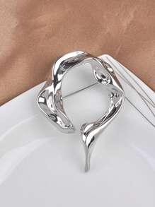 1pc Creative Japanese-Style Minimalist Geometric Round Ring Brooch, Asymmetrical Lava Liquid Flower Pin
