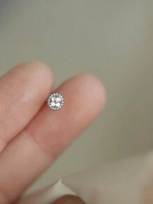 1 Pair S925 Sterling Silver Simple & Versatile Mini Flower Disc Stud Earrings, Zirconia Inlayed For Women - one-size - View 2