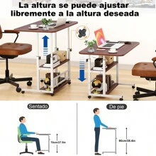 Escritorio Elevable con Ruedas y 3 Niveles, Mesa Auxiliar Ajustable para Laptop 60*40cm - Granate - Ver 5