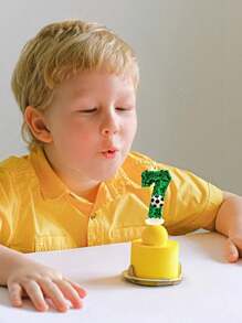 1pc Sparkling Sequin Football Shaped Birthday Candle With Holder, Sports Theme Party Decorations