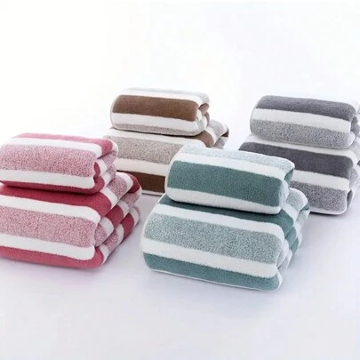 8pcs Set Towel Gift Set, Striped Soft Home Bathroom Bath & Face Towels, Highly Absorbent Quick Dry Fall Decor, Holiday Home Bathroom Decor Back To School For Beauty Salon Home Bathroom Shower Towels For Beaty Salon, Hotel Sports,Home Essentials, Towel, Skin Care