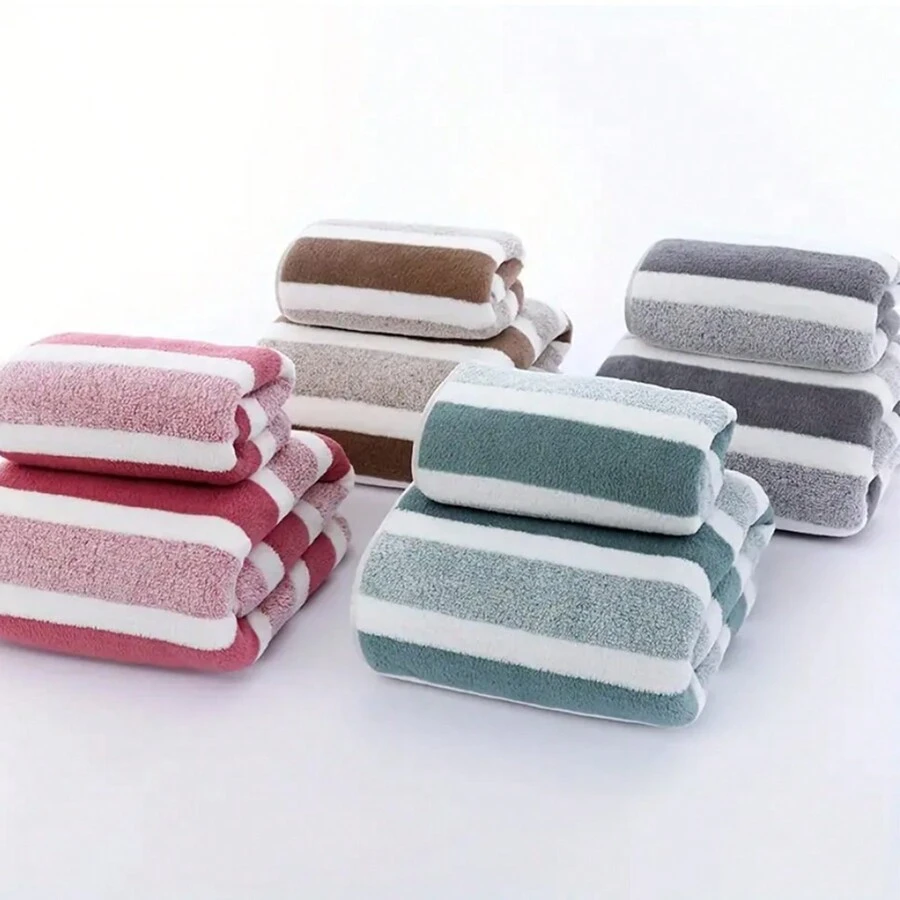 8pcs Set Towel Gift Set, Striped Soft Home Bathroom Bath & Face Towels, Highly Absorbent Quick Dry Fall Decor, Holiday Home Bathroom Decor Back To School For Beauty Salon Home Bathroom Shower Towels For Beaty Salon, Hotel Sports,Home Essentials, Towel, Skin Care - Multicolor - View 1