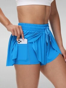 3pcs/Set  Flowy Athletic Shorts For Women Gym Yoga Workout Running Butterfly Tennis Sports Active Skort Skirt High Waisted With Pockets Spandex Sweat Pants Cute Lounge Clothes Summer Outfits - 藍色 - 查看 4
