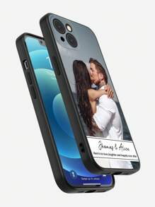 Capa de Celular Personalizada com Foto do Casal e Texto, Foto Retrato Memória Especial, Presente do Dia dos Namorados, Presente de Aniversário para Marido, Esposa, Namorada. Presente do Dia dos Namorados com Combinação de Letras de Nome Personalizado, Presente de Aniversário de Casal Personalizado, Presente Personalizado para Ela - Preto - Visão 4