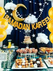 闪光斋月穆横幅穆斯林斋月穆彩旗横幅斋月穆装饰花环伊斯兰斋月开斋节派对用品