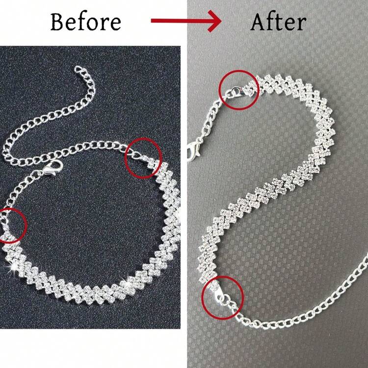 1件，闪亮合金手链，尽显优雅奢华风格，适合女性婚礼派对佩戴，亦可作为情人节配饰。 - 銀色 - 查看 3