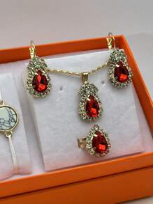 3 Bộ đá hình giọt nước châu Âu và Mỹ bao gồm vòng cổ, bông tai và nhẫn - Vàng - Xem 5