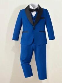5-Piece Boys Suit Set, Shawl Collar, Infant Formal Wear, Pageboy Outfit, Wedding Suit Jacket, Vest, Pants, Shirt, Tie, Royal Blue, Size 3-16 Years - Royal Blue - View 4