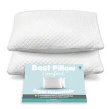 Kit With 02 Pillows Height Adjustment 50cm X 70cm With Zipper Soft Silicone Fiber 180 Threads - White - View 1