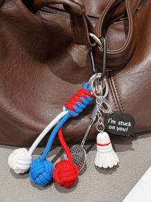 1pc "I'm Stuck On You" Sports Themed Keychain With Colorful Ball And Racket Charms - Metal, Ideal For Sports Enthusiasts, Perfect For Bag Decoration And Car Keys - Unique Valentine's Day Gift - Multicolor - View 3