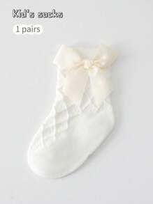 1 Pair Girls Bow Decorated Short Socks, Lolita Style Mid-Calf Socks For Spring/Summer, Baby Princess Knee High Socks For Autumn