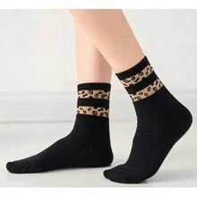 6 Paris Leopard Print Crew Socks Animal Pattern Dress Socks For Women, Lady - Multicolor - View 3