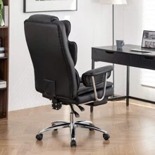 Office Chair, Big And Tall Executive Office Chair With Footrest, Leather Computer Chair, Ergonomic Reclining Chair High Back, Large Home Office Chair (Black)