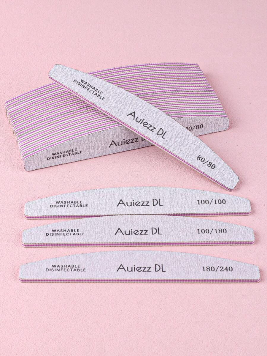 3/5/10pcs Grey Professional Crescent Double-Sided Nail Files, 80/80 100/100 100/180 180/240 Grit Manicure Tools - Light Grey - View 1