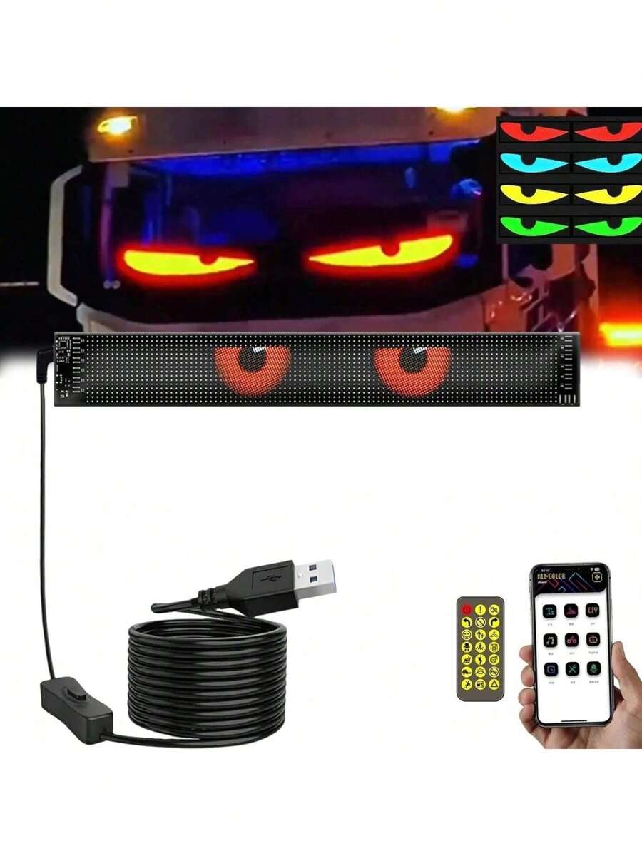 (1 PACK )Windshield Eyes Animated LED For Truck, Devil's Eye LED Soft Screen, Colorful Eye Lamp Soft Screen For Truck Windows, Blumi Light Devil Eyes Light For Cars, Semi Truck Windshield LED Eyes(Four Sizes)