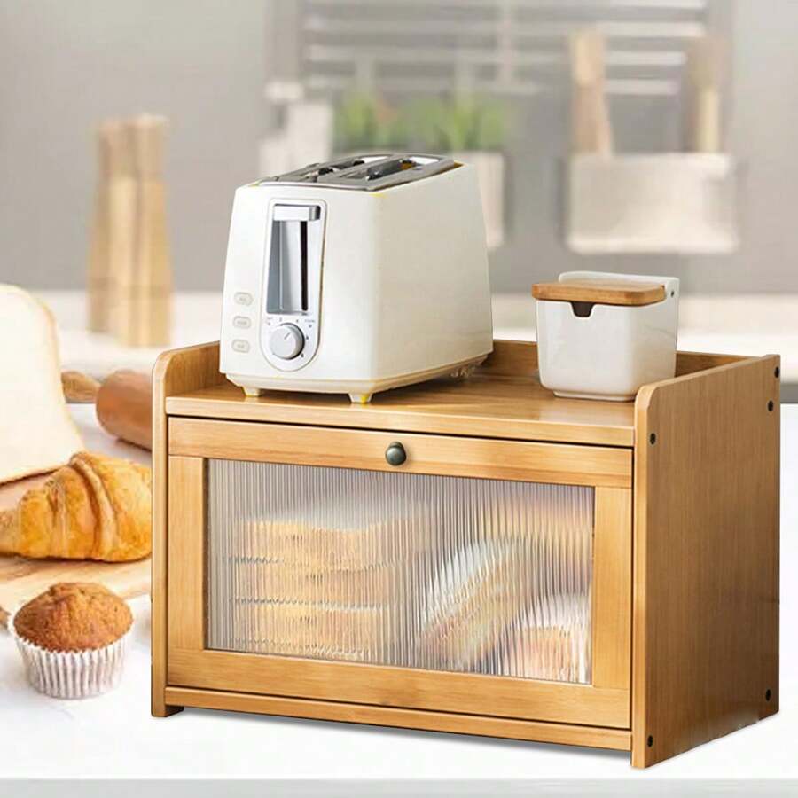 Caja de pan de bambú, organizador de encimera de cocina, organizador de pan y aperitivos, organizador de utensilios de cocina, nueva caja de pan con puerta de acrílico, artículos de cocina, accesorios de cocina, utensilios de cocina