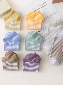 1/5/10 Pairs Women's Simple Striped Breathable Ankle Socks - Multicolor - View 3